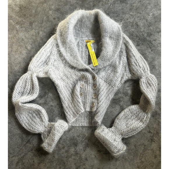 Catherine Malandrino Wool Mohair Cardigan Sweater NWT Unique! $575 Gray Knit